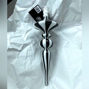 Robert Stanley Glass Christmas Ornaments Black White Stripe Finial NEW